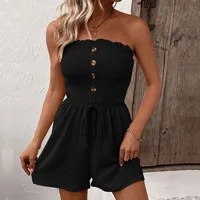 Summer Leisure Vacation, European and American Solid Color High Waist Design, Strapless Jumpsuit Shorts - Image 4