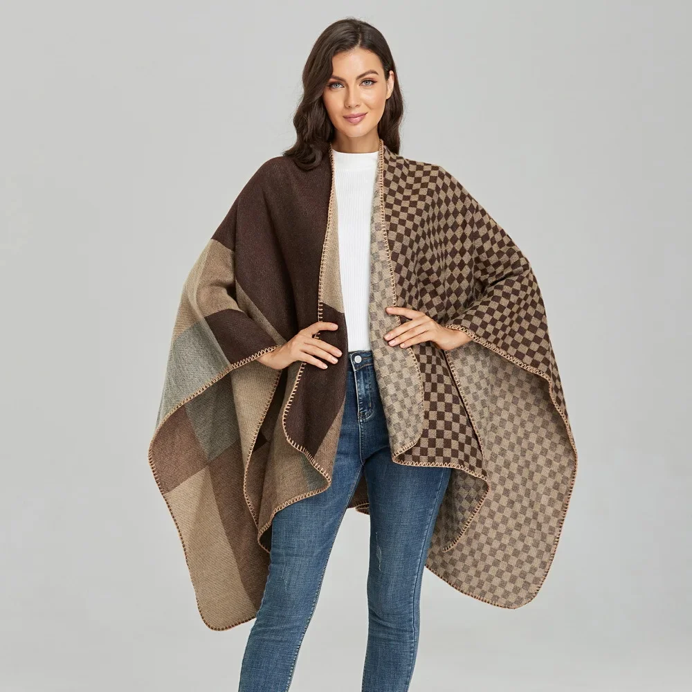 

Shawl Autumn Winter New Warm Scarf Shawl European American Fashion Split Cashmere Cloak Multi-purpose Shawl Ponchos