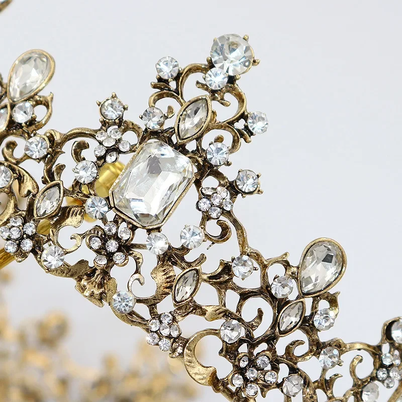 New Baroque Bride Pageant Crown Retro Luxury Bridal Hair Accessories Colorful Round Rhinestone Hair Crown