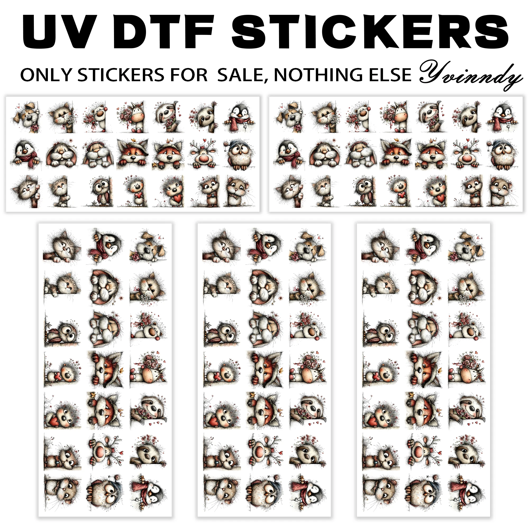 105개/세트 작은 동물들 키체인용 전사지 UV DTF 전사지 내구성이 뛰어난 고점도 전사지