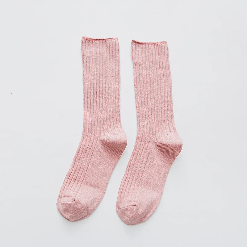 1 Pair Retro Women Cotton Loose Socks Autumn Winter Knitting Solid Color Long Black Pink Korean Japanese Student Girls Stockings womens socks