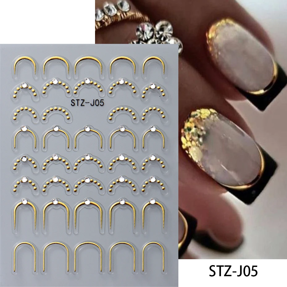 Silver Gold Lines Stripe Nail Sticker Decals Metal Strip Luxury Nails Slider 3D Self Adhesive Design Nail Art Stickers Paper 3