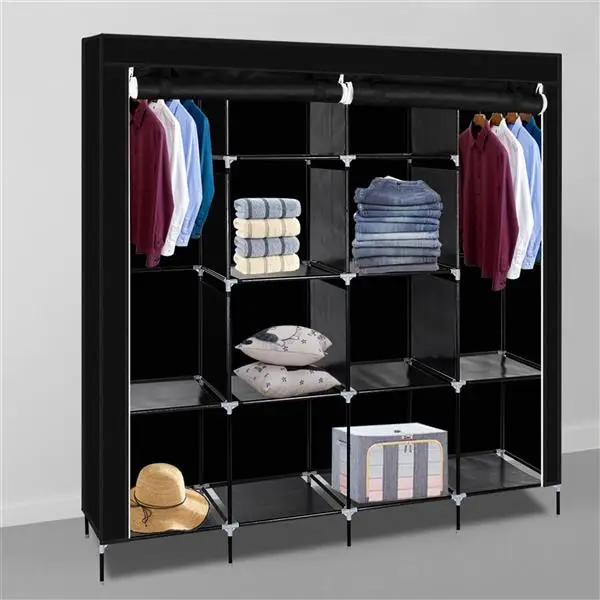 67" Clothes Closet Portable Wardrobe Clothes Storage Rack 12 Shelves 4 Side Pockets Black 6 67" Clothes Closet Portable Wardrobe Clothes Storage Rack 12 Shelves 4 Side Pockets Black 6