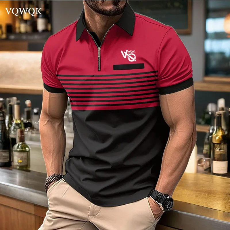 Men's short-sleeved pullover VQWQK Streetwear, lapel, Quick dry, Work, Business, casual, Summer, Fashion Trends