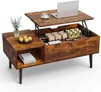 Adjustable Height Wooden Coffee Table with Hidden Compartments and Shelves Small Homes, Apartments, Reception Rooms, Rust Brown 1