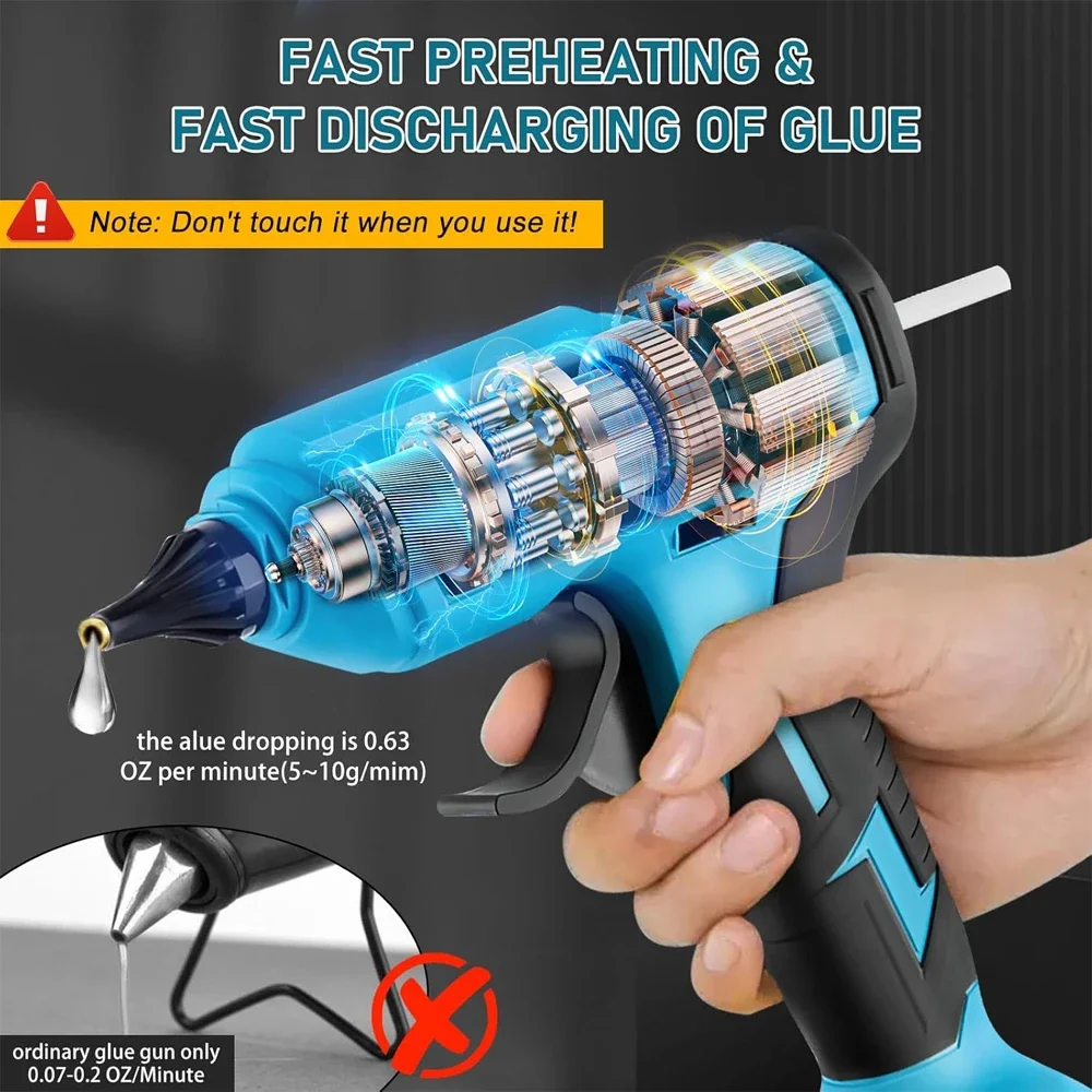 280°C 100W Cordless  Hot Melt Glue Gun Portable Rechargeable with 10pcs 11mm Glue Sticks DIY Repair Tool For Makita 18V Battery 3