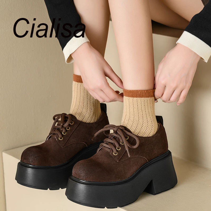 

Cialisa 2023 Autumn Newest Loafers Women Shoes Genuine Leather Round Toe Vintage Chunky Heels Handmade Casual Platform Footwear