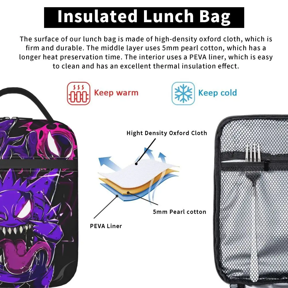 Gengar Lunchtasche, Büro-Lunchbox für Herren, Vintage-Grafik, Thermo-Tragetasche, Handtaschen, wasserdicht, tragbar, Kühltasche – Detail 23