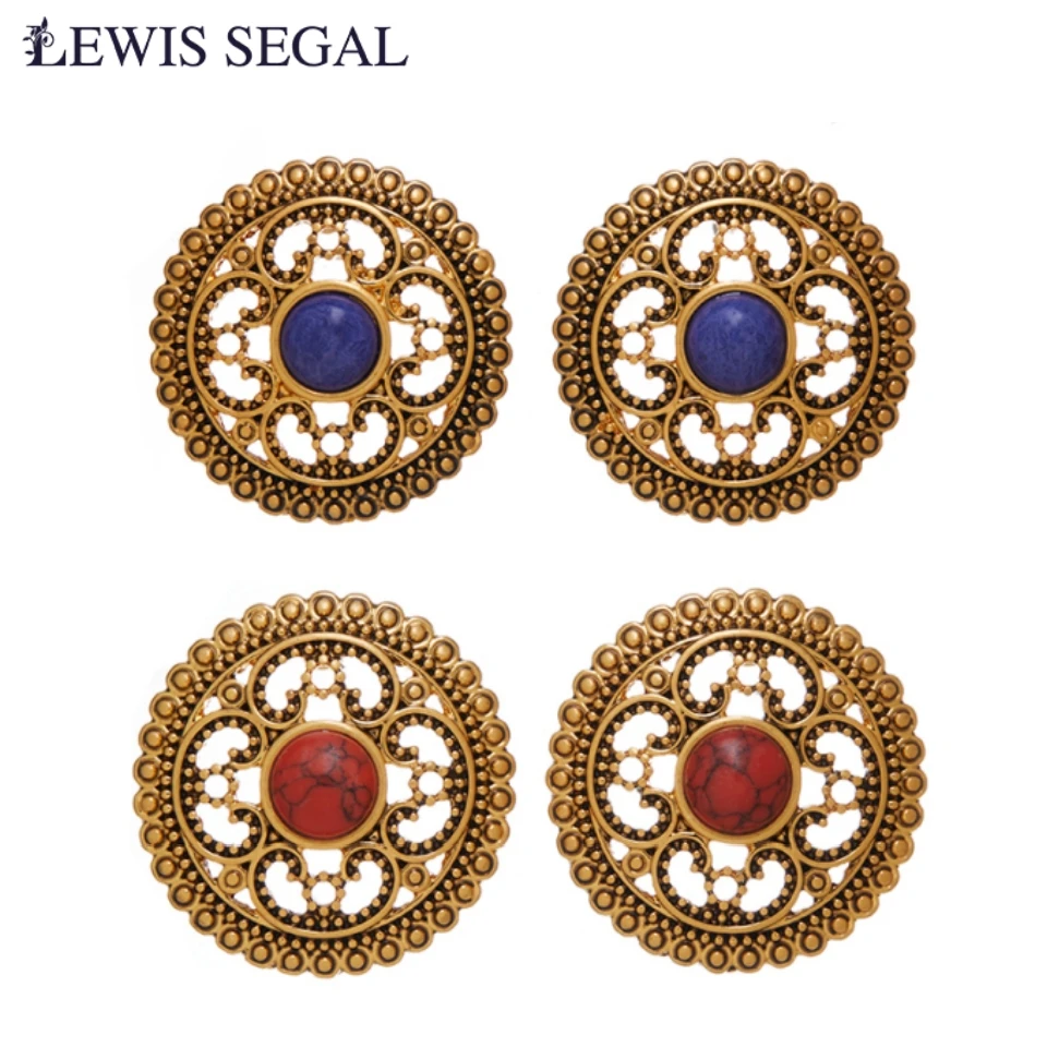 

LEWIS SEGAL 2Sets Medieval Style Vintage Round Turquoise Stud Earrings for Women 18K Gold Retro Fine Jewelry Bridal Party Gift