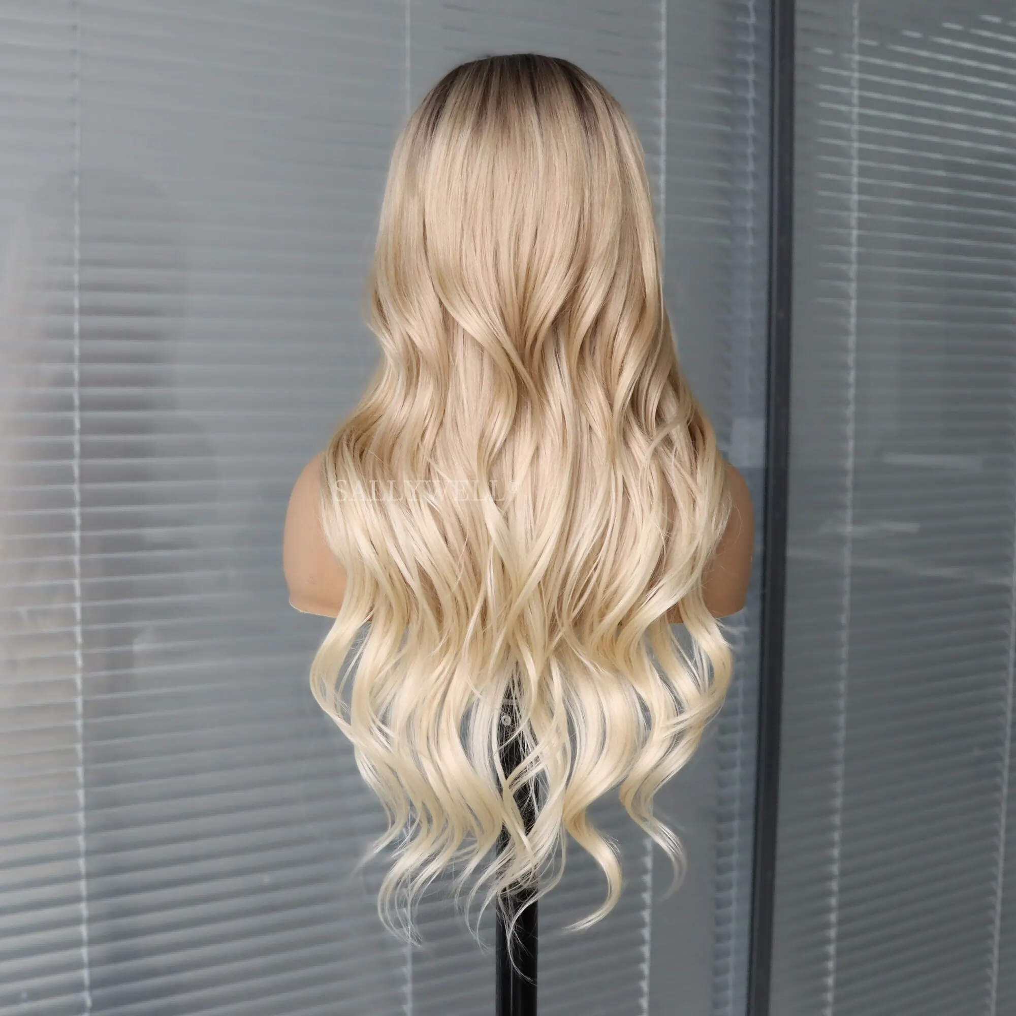 Ombre Blonde Synthetic Lace Front Wig for Women Long Wavy Black to Light Brown Body Wave Wigs Pre Plucked Heat Resistant