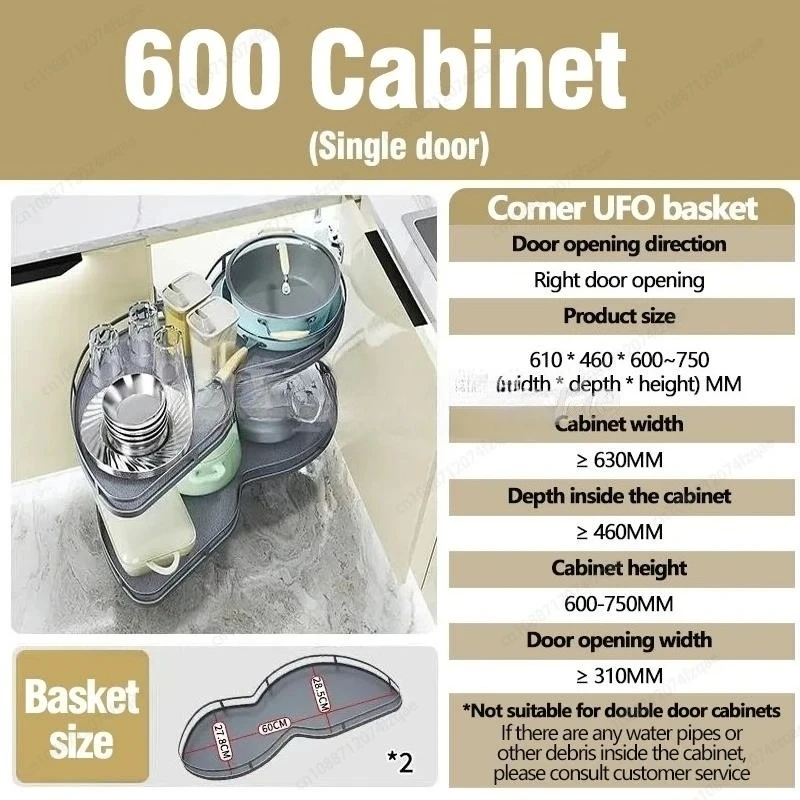 Organiseur Armoire Cuisine - Design d'angle à 270° - Hauteur réglable - Organisateur d'armoires de Cuisine