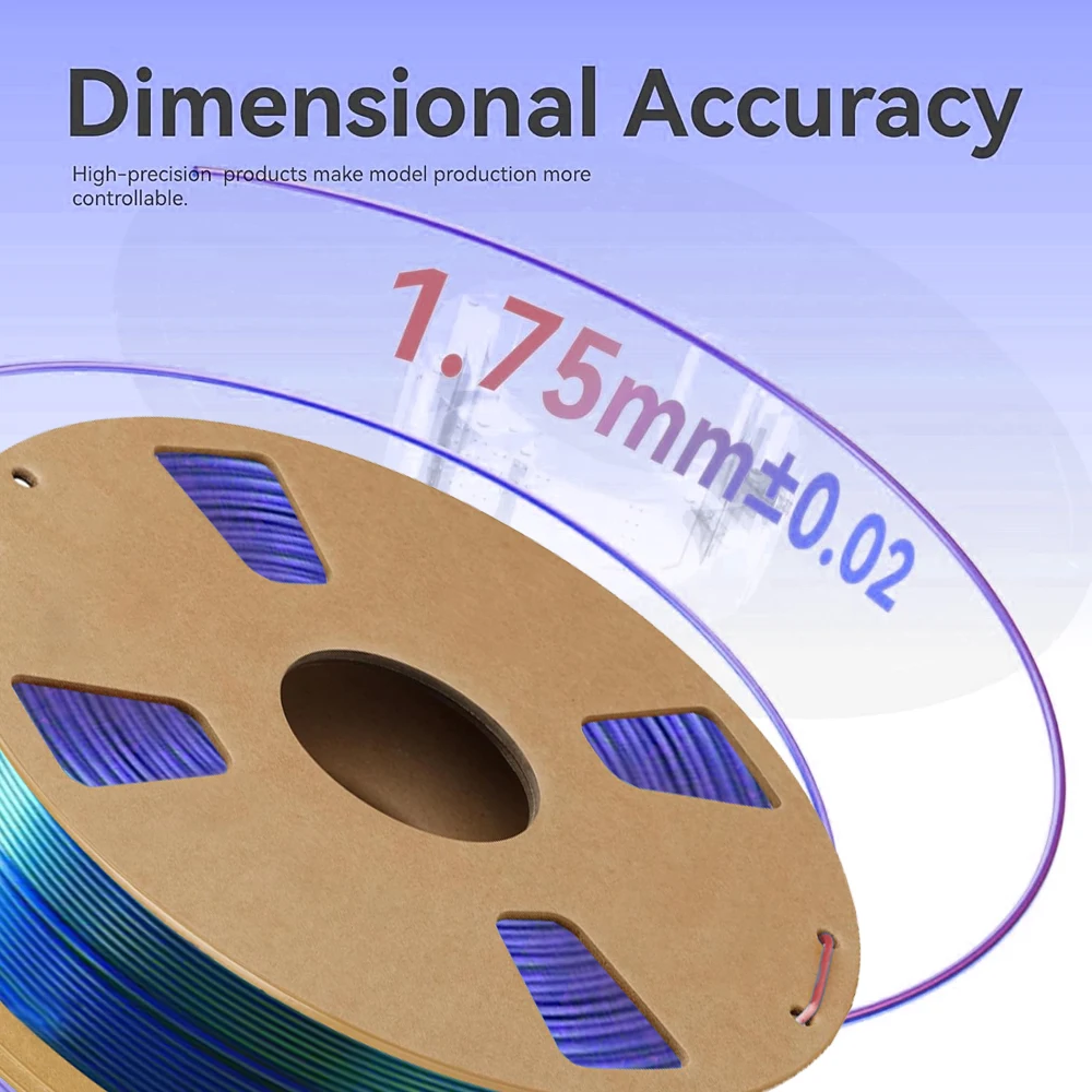 실크 트리플 컬러 PLA 필라멘트 1.75mm, 광택 질감, ±0.02mm 정확도, 블루 그린 퍼플