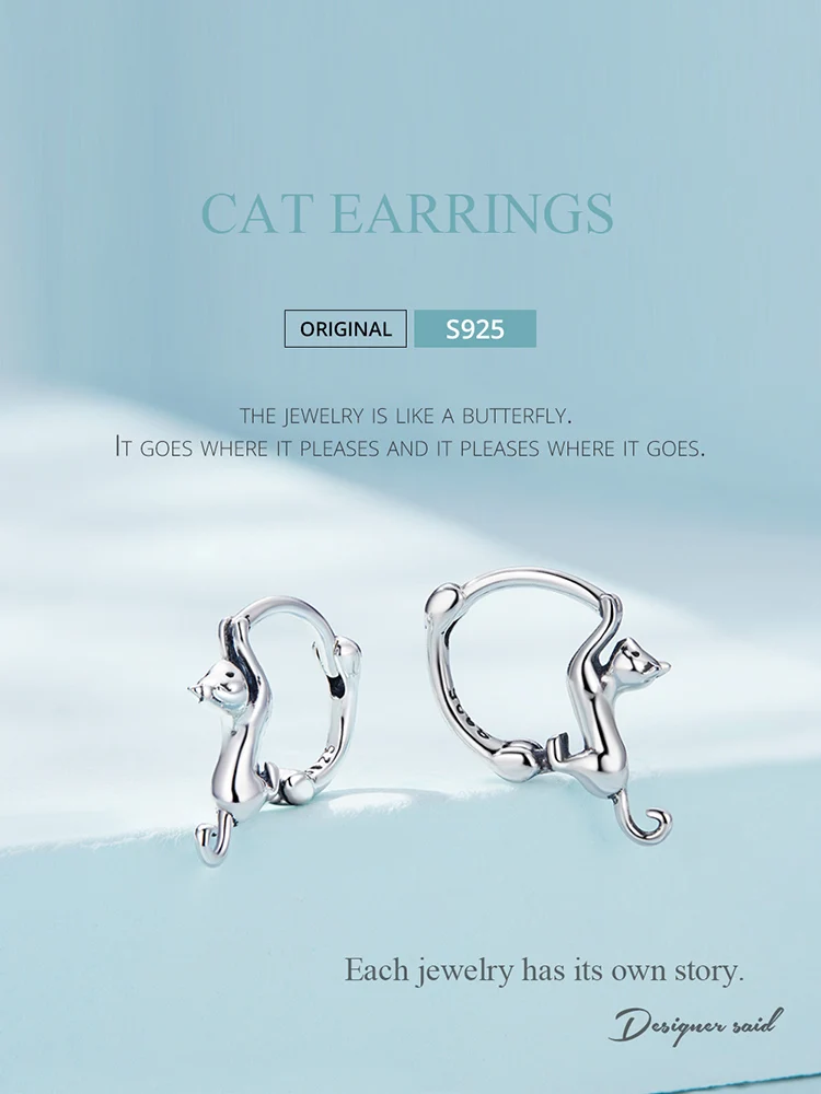 Real 925 Sterling Silver Cute Cat Animal Jewelry Set Pet Ring Necklace Earrings for Women Party Original Fine Jewelry - PeticaDeals