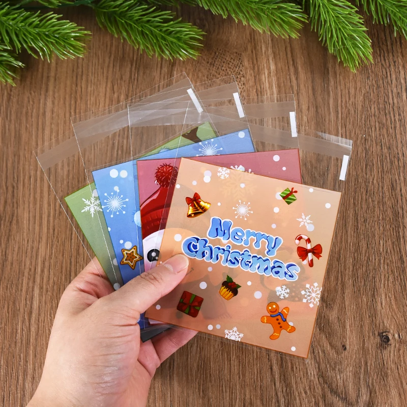 100 stücke Weihnachten Süßigkeiten Cookie Tasche Santa Claus Keks Geschenk Selbstklebende Verpackung Tasche 2025 Noel Weihnachten Party Decor Neue Jahr 2026 – Detail 5