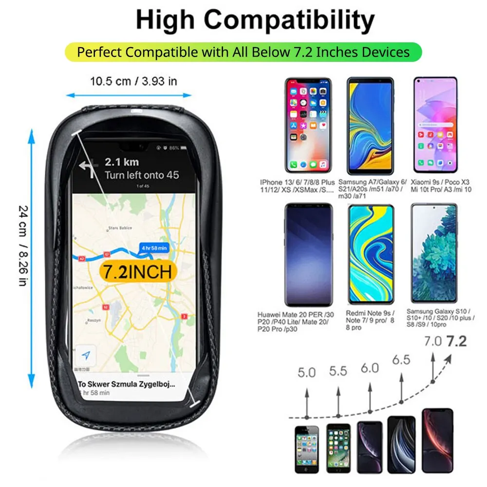 Bike Bag NEWBOLER Bike Bag 2L Frame Front Tube Cycling Bag Bicycle Waterproof Phone Case Holder 7.2Inches Touchscreen Accessorie