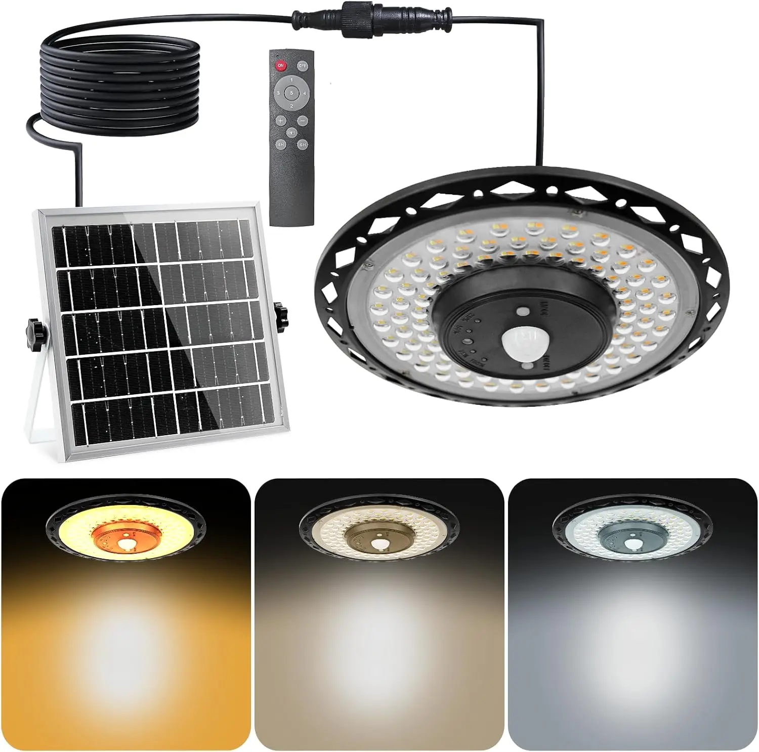 Solar Pendant UFO Light 3000LM, Outdoor Motion Sensor Waterproof Rotation Design, Patio Indoor Porch Gazebo Garage Lights with 5