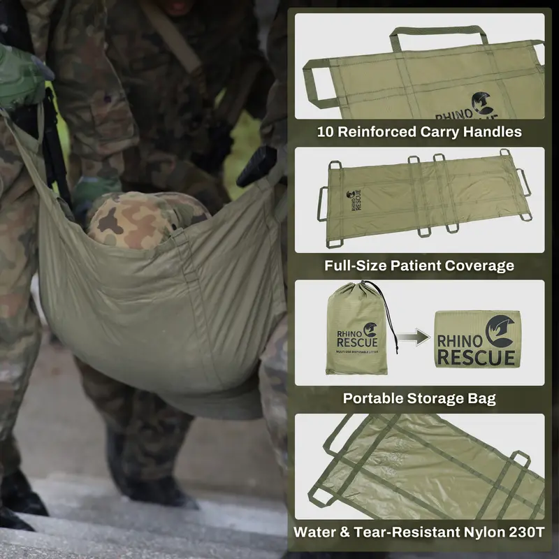 RHINO RESCUE Disposable Emergency Stretcher Portable Rescue Litter for Outdoor Camping First Aid Kit IFAK - Image 2