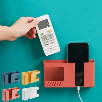 Wall Mounted Mobile Phone Charging Holder Bracket Remote Controller Stand Multi-function Wall Shelf Hotel Universal Storage Box 1