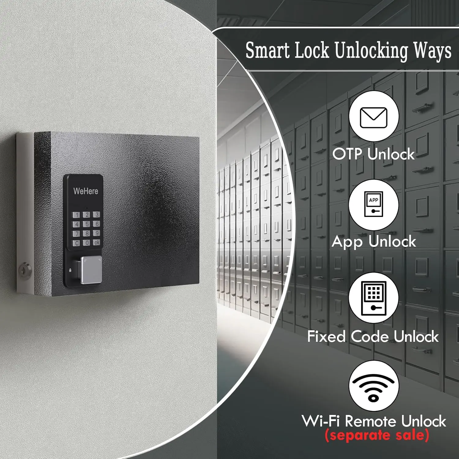 WeHere キーボックス 16キー ワンタイムパスワード セキュリティ 遠隔 Amazon.com : WeHere 16 Key Lock Box Wall Mount, APP