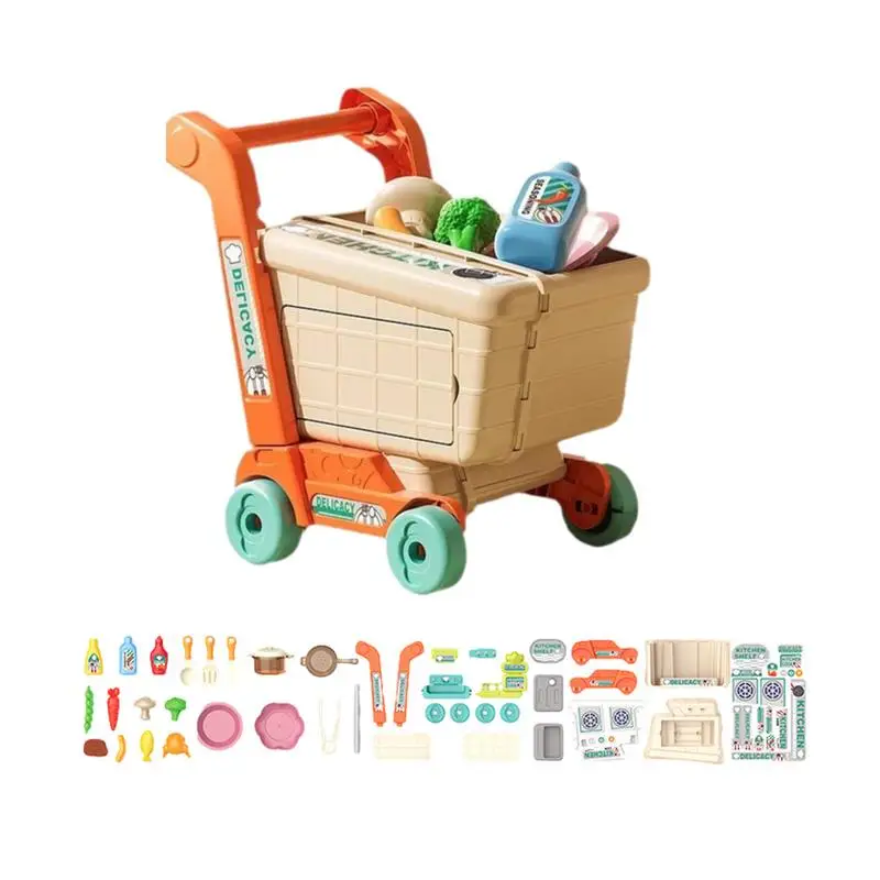 Shopping Cart Toy Kids Kitchen Role Play Accessories Portable Toddler Play Grocery Cart Toy For Boys And Girls Birthday Gift