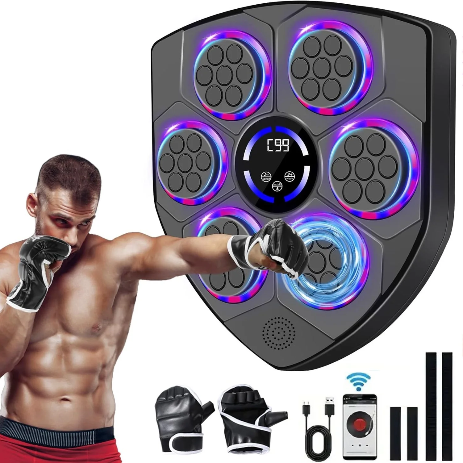 6 Targets Music Boxing Machine Smart Bluetooth Wall Mounted Boxing Trainer Gym Home Electronic Target Punching Equipment