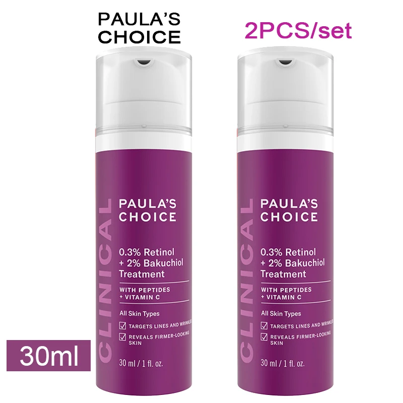 

2Pcs/set Wholesale Paula‘s Choice Skin Care 0.3% Retinol +2% Bakuchiol Treatment With Peptides Vitamin C For All Skin Types 30ML