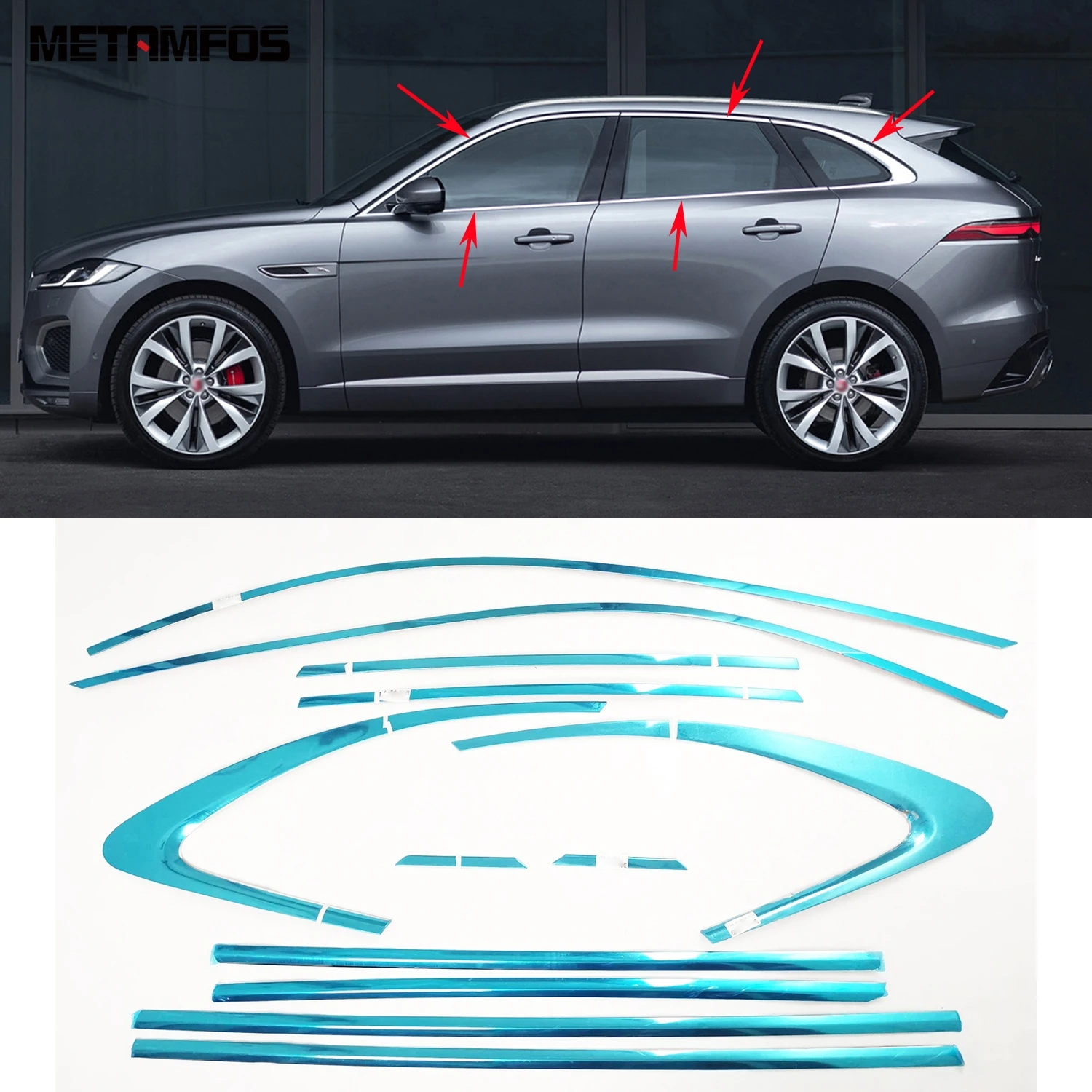 

For Jaguar F-PACE 2016-2021 2022 2023 Stainless Steel Upper+Lower Window Sill Frame Cover Trim Sticker Accessories Car Styling