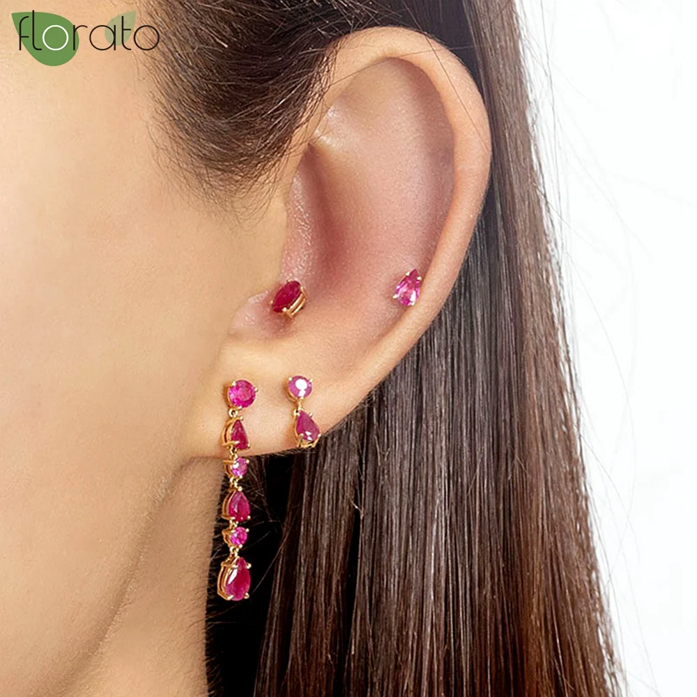  바늘 여성을위한 다채로운 보석 귀걸이 워터 드롭 펜던트 스터드 귀걸이 웨딩 럭셔리 쥬얼리 선물