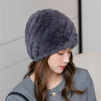 Women Winter Warm Real Rex Rabbit Fur Hat Snow Cap Winter Hats for Women Girls Real Fur Knit Skullies Beanies Natural Fluffy Hat 2