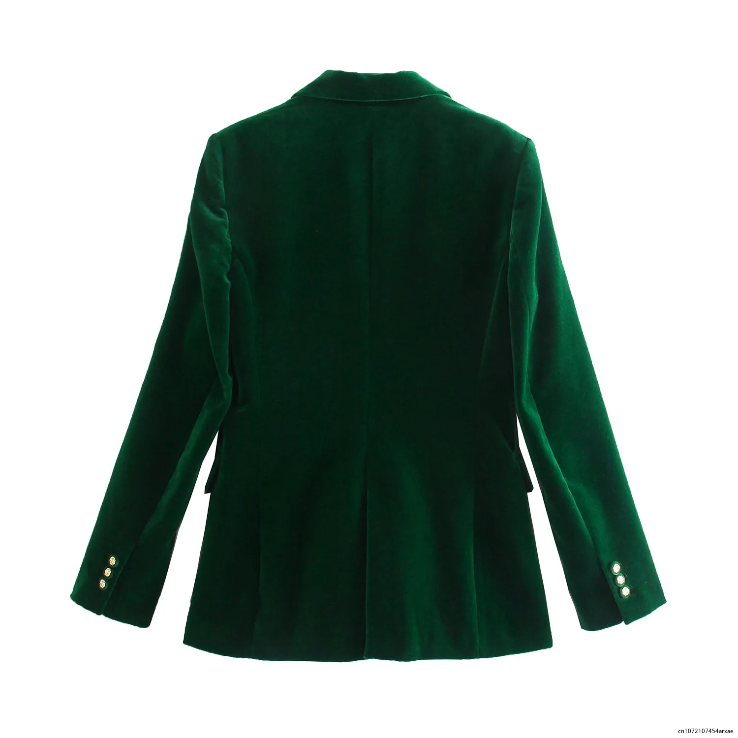 Elegant Velvet Women Blazer Fashion Office Wear Buttons-Up Long Sleeve Pockets Vintage Blazer Green Female Outfitt 2