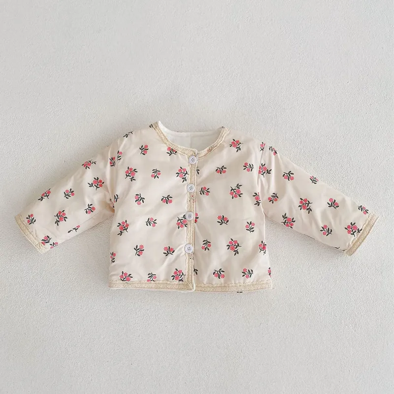 Girls Fashion Coat Clothes Baby Long-sleeve Winter Floral Padded Jacket Thin Tops Lace Outerwear Clothing 0-3T