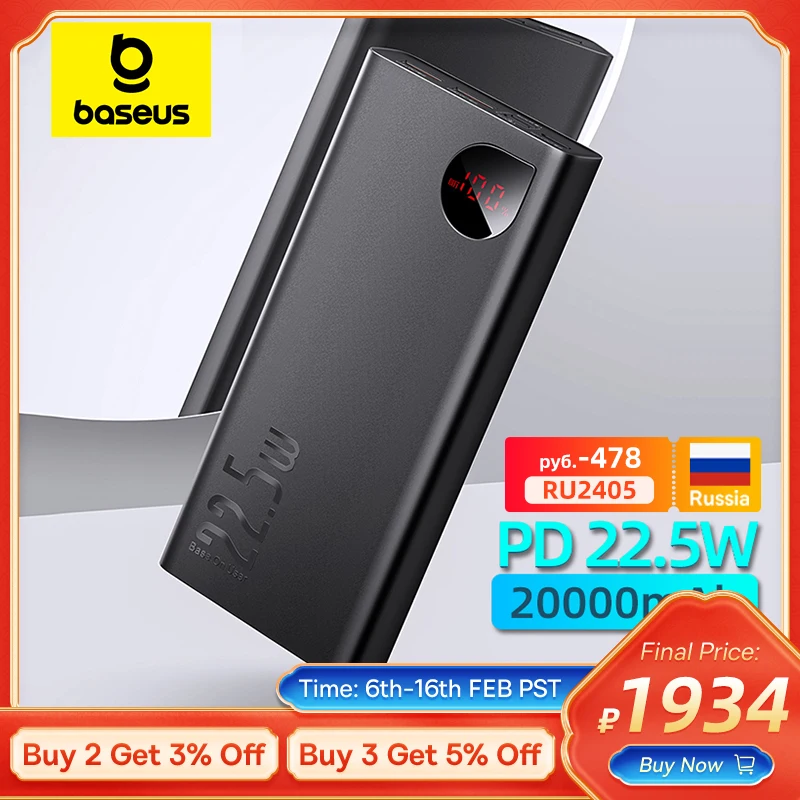 Baseus 22.5W Power Bank 20000Mah Portatile Ricarica Rapida Powerbank Tipo C Pd Qucik Carica Caricabatteria Esterno Per Iphone 15