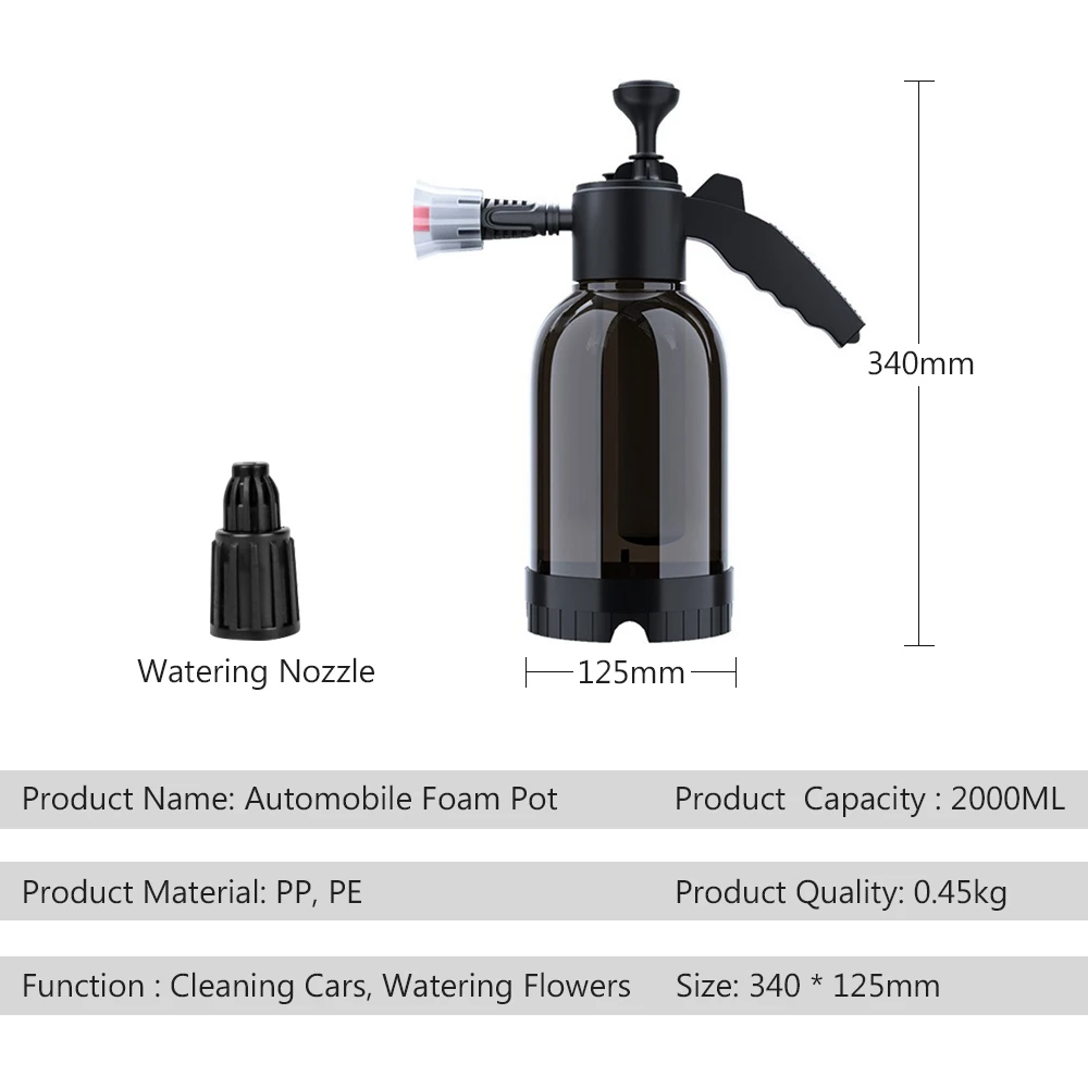 Snow Foam Gun Nozzle with Pressure 2L Hand Pump Pneumatic High Pressure Car Wash Spray Bottle for Home Cleaning Tools