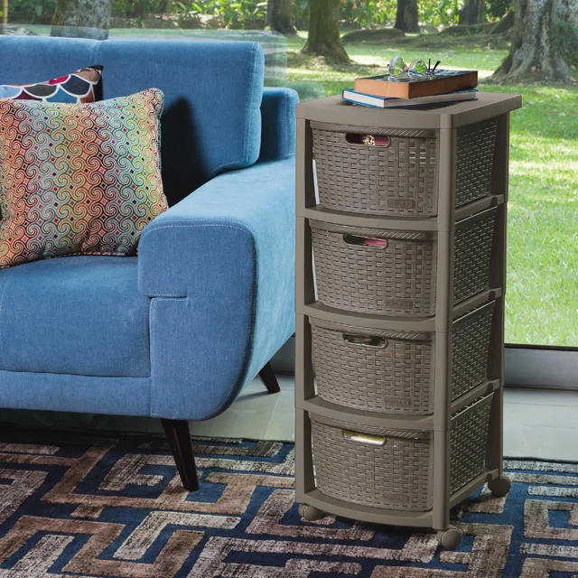 Rimax Plastic 4-Drawer Mobile Rolling Cart, Brown cabinets