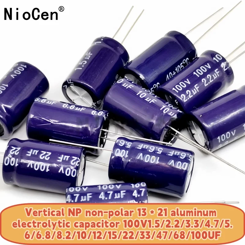 Aluminum Electrolytic Capacitor 10pcs Vertical NP non-polar 13 * 21 aluminum electrolytic capacitor 100V1.5/2.2/3.3/4.7/5.6/6.8/10/12/15/22/33/47/68/100UF