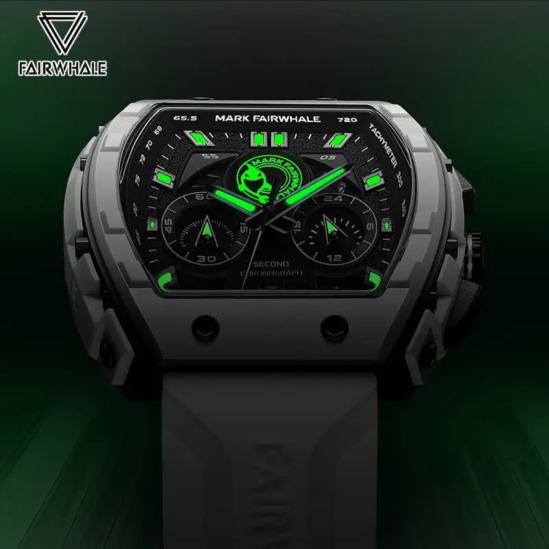 Fashion Casual Mens Quartz Watch Sport Silicone Strap Waterproof Luminous Tonneau Resin Case Multifunctional Men Wristwatch 2023