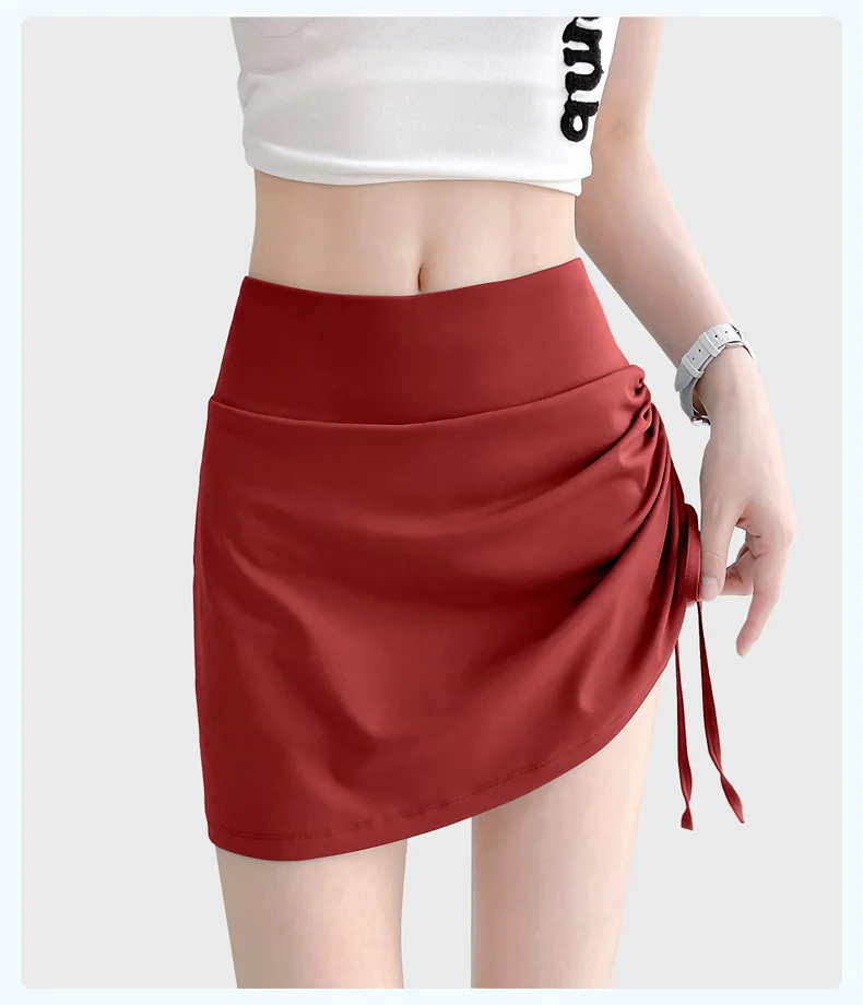 Damen-Tennis-Skorts mit hoher Taille, Kordelzug, plissiert, atmungsaktiv, elastisch, sportlich, Golf, Laufen, Joggen, Badminton-Culottes – Detail 11