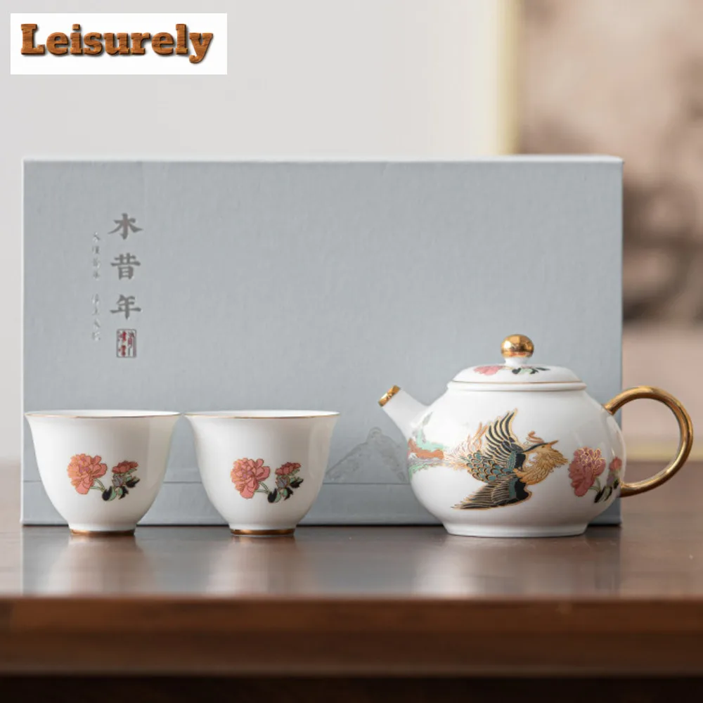 Chinese White Phoenix Dance Nine Heavens Ceramic Tea Set Complete Set Tea Ceremony Set Teapot and Tea Cup Set Teaware Craft