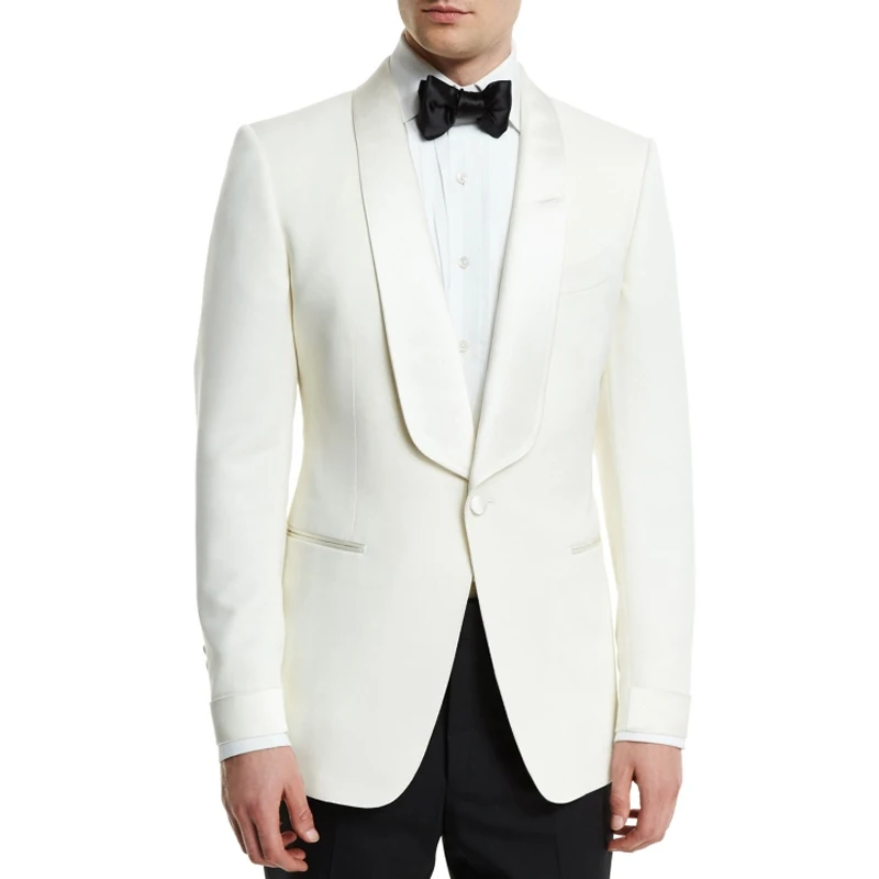 

Ivory Men's Casual Business Wedding Tuxedo with Black Pants Male Fashion Suits Set Jacket 2 Piece Costume for Dinner Party