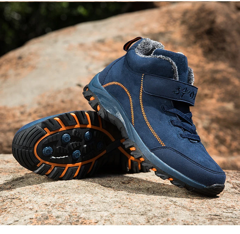 2023 Winter Men Boots Plush Leather Waterproof Sneakers Climbing Shoes Unisex Women Outdoor Non-slip Warm Hiking Ankle Boot Man