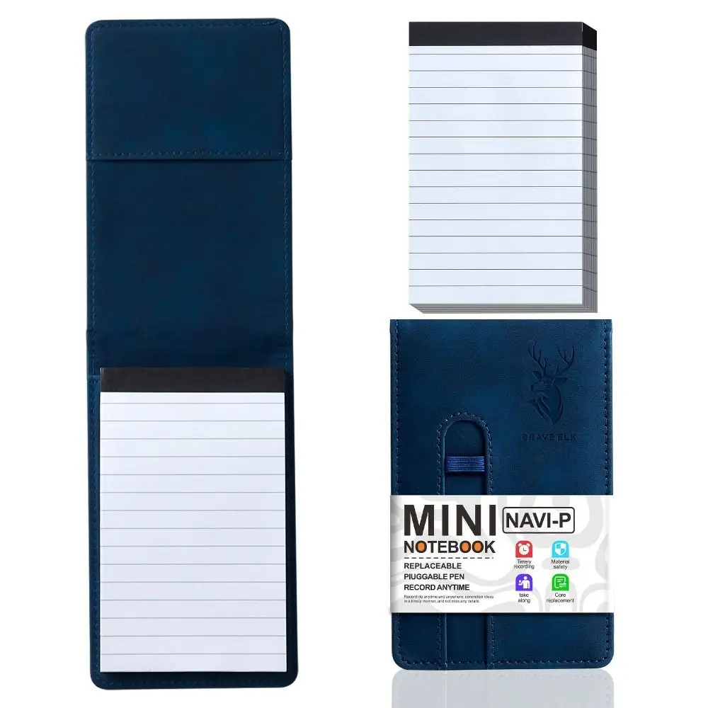 Compact Leather Pocket Notebook with Horizontal Lines - Portable Planner