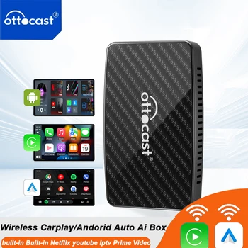 OTTOCAST Play2Video Pro Android Ai Box Pro Built in YouTube Netflix Tiktok IPTV Wired to Wireless CarPlay Car Accessories 1