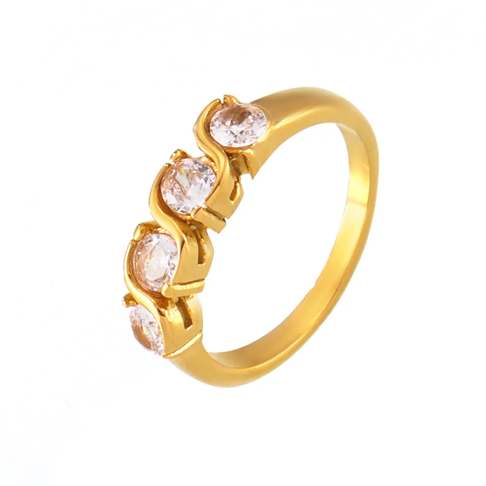 Glänzender 4-weißer Zirkon-Ring für Damen, hochwertiger Edelstahl, vergoldet, Luxus-Paar-Versprechensring, Charm-Schmuck, Accessoires, Geschenk