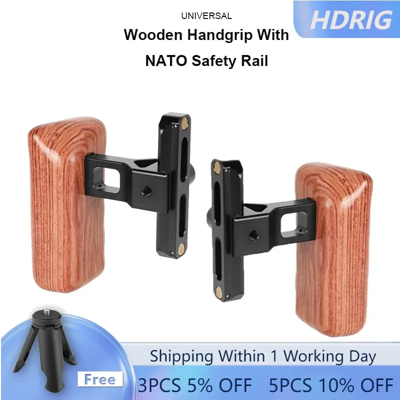 

HDRIG Quality Wooden Handgrip With Quick Release NATO Clamp And 70mm NATO Safety Rail For Camera Cage Rig