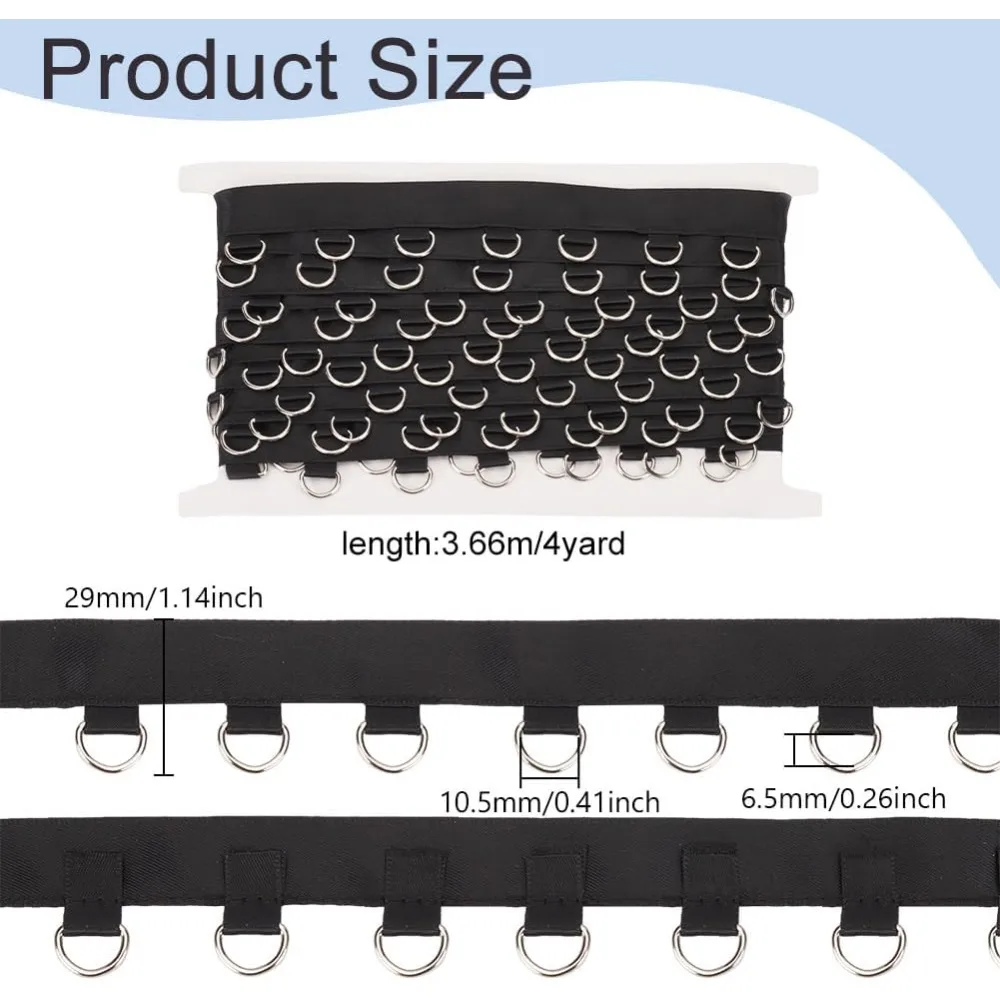 Black Grommet Trim with D Rings 6.5x10.5mm 0.2x0.4Inch 2.9cm 0.1Inches Wide Cotton Grommet Eyelet Twill Tape Trim Metal 4 Yards d ring rivet hangers leather craft eyelets