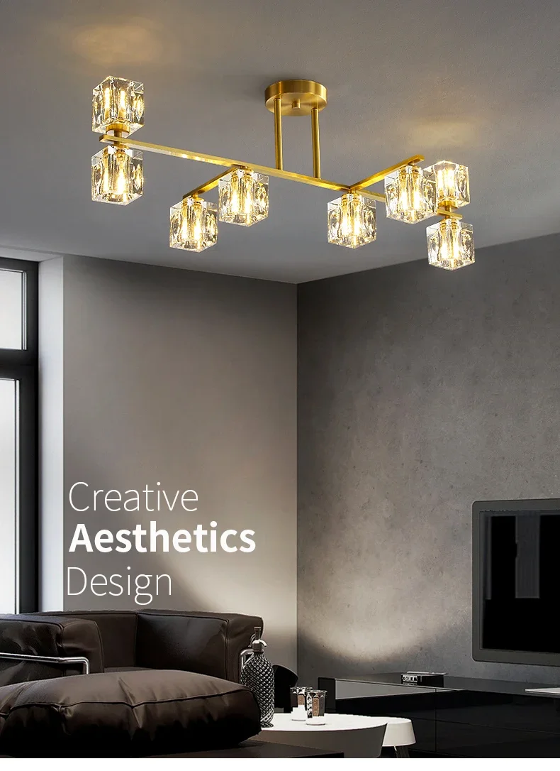 Description Picture 2 of itemModern Gold Pendant Hanging Light Indoor Copper Decora Ceiling Lamp Luxurious Lustre Chandelier For Parlor Bedroom Dining Bar