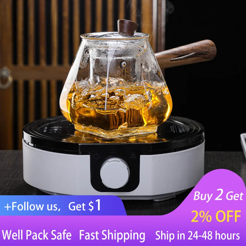 

Glass Pot Filter Wood Handle Chinese Tea Ceremony Transparent Teawear Sets Cup High Boron Silicon Janpanese Teapot 750ML