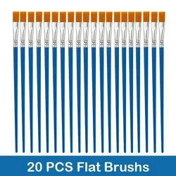 Premium Nylon Hair Paint Brush Set - Versatile Round and Flat Brushes for Oil, Acrylic, and Watercolor Painting (10/20/50 Pieces) (20 PCS Flat Brushs)