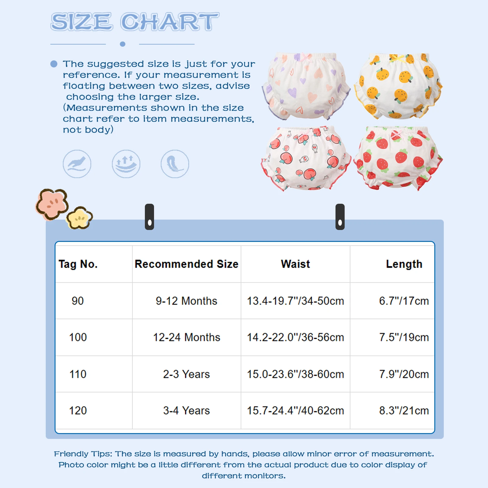 Infant Baby Girls 4Pcs Cotton Bloomers Panties Summer Cute Flower Fruit Print Ruffle Bloomer Diaper Covers Underwear Underpants