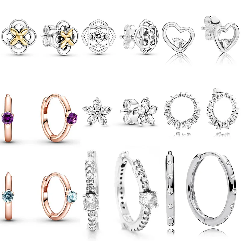 

925 Sterling Silver Earrings Diy Sparkling Solitaire Huggie Snowflake Crystal Earrings For Women Wedding Party Jewelry Gift